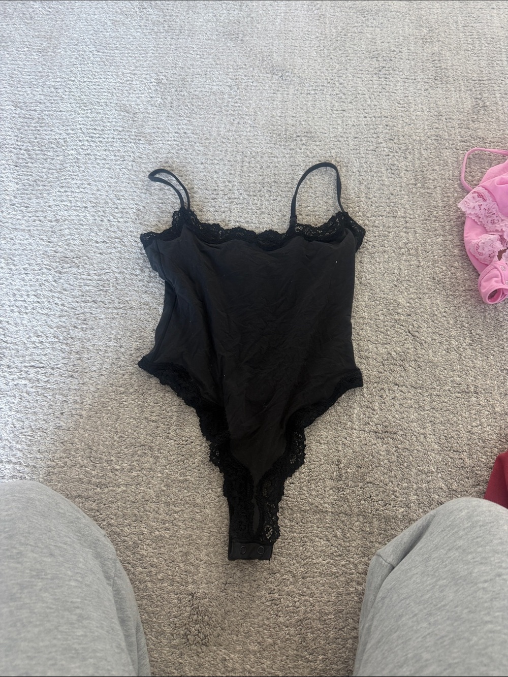 SKIMS Black Lace-Trim Bodysuit with Adjustable Straps